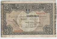 1 Enero 1937. Banco de España. Bilbao 25 Pesetas