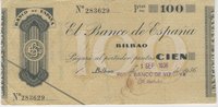 1 Septiembre 1936. Banco de España. Bilbao 100 Ptas