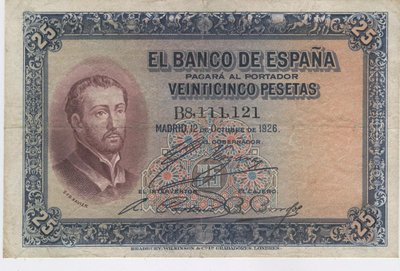 12 Octubre 1926. Banco de España. 25 Pesetas