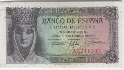 13 Febrero 1943. Banco de España 5 Pesetas