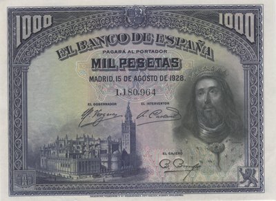 15 Agosto 1928. Banco de España. 1000 Pesetas